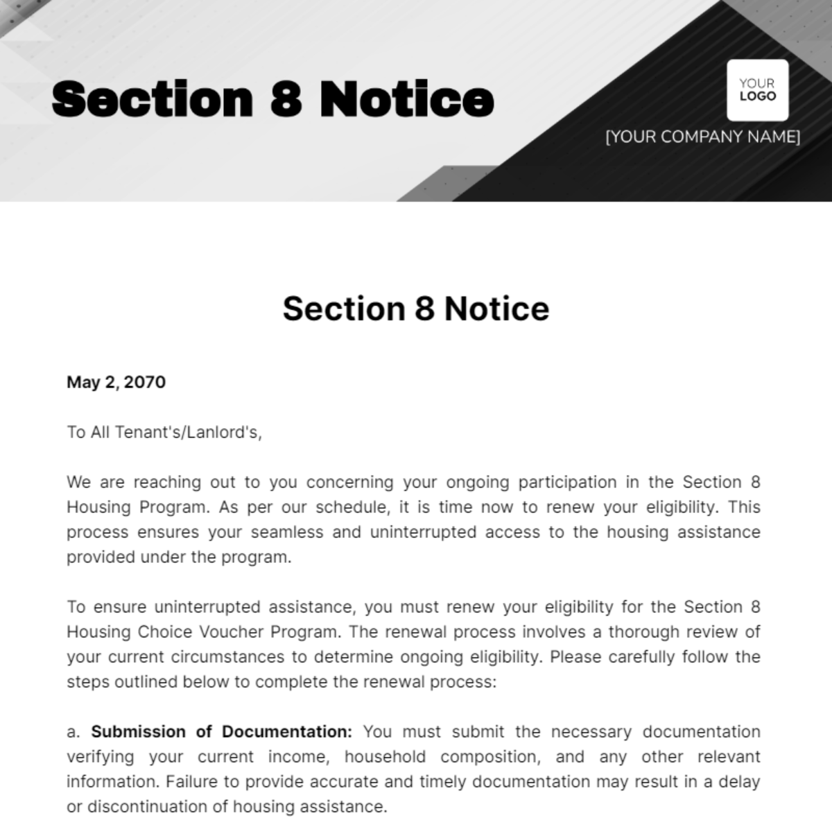 Section 8 Notice Template