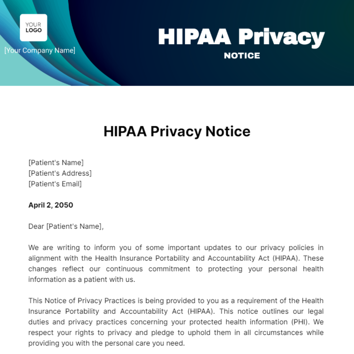 HIPAA Privacy Notice Template