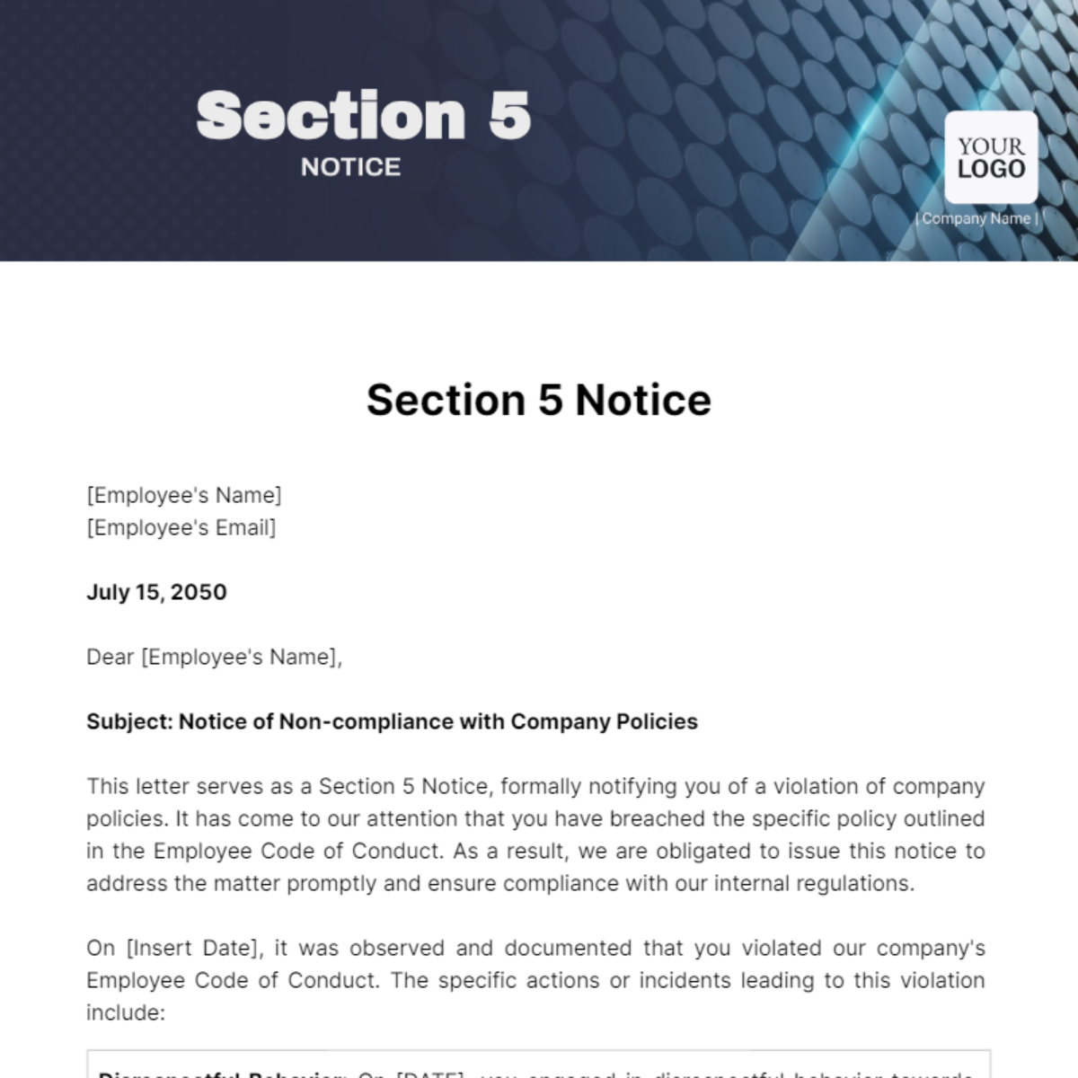 Section 5 Notice Template