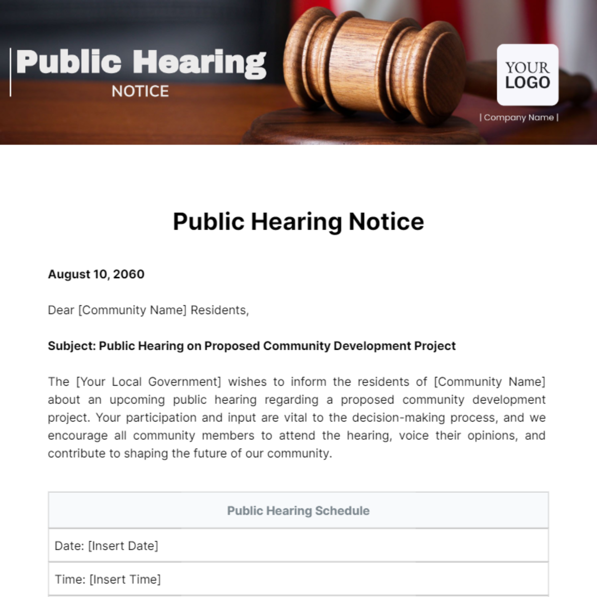 Public Hearing Notice Template