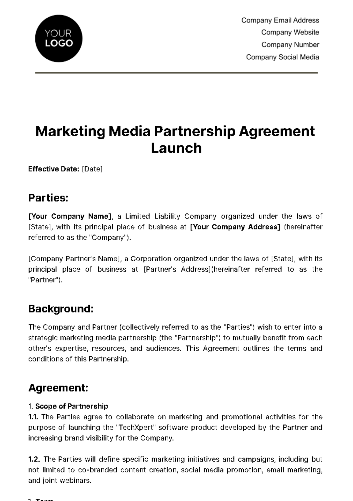 Free Marketing Media Partnership Agreement for Launch Template
