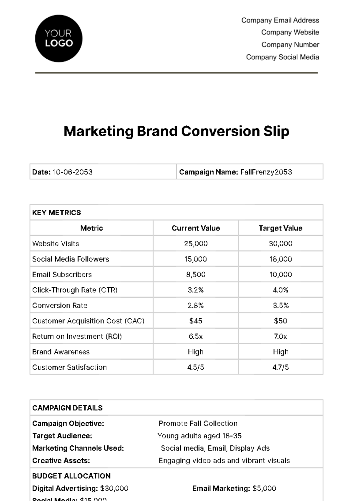 Free Marketing Brand Conversion Slip Template