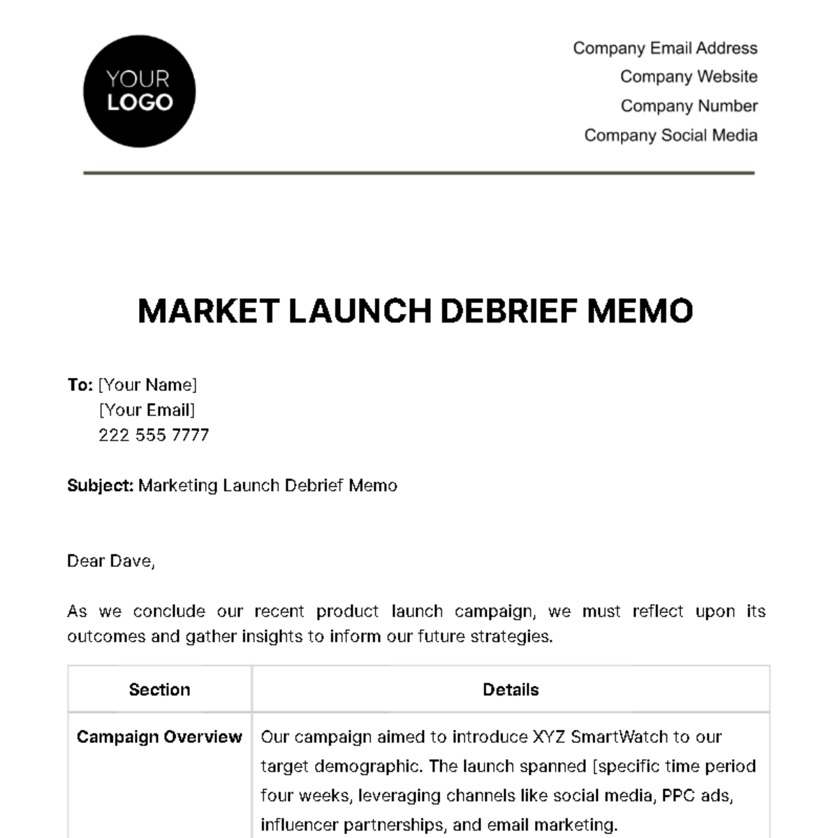 Marketing Launch Debrief Memo Template