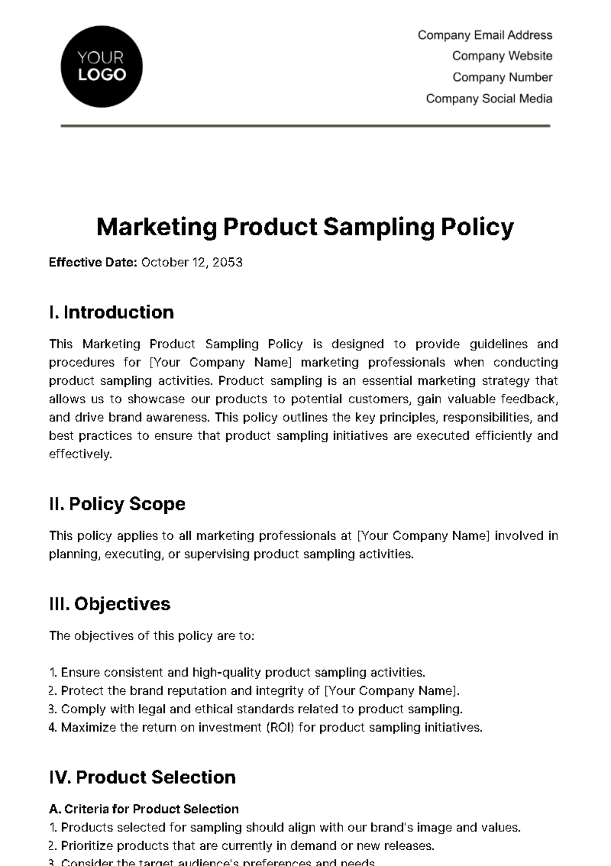 Free Marketing Product Sampling Policy Template