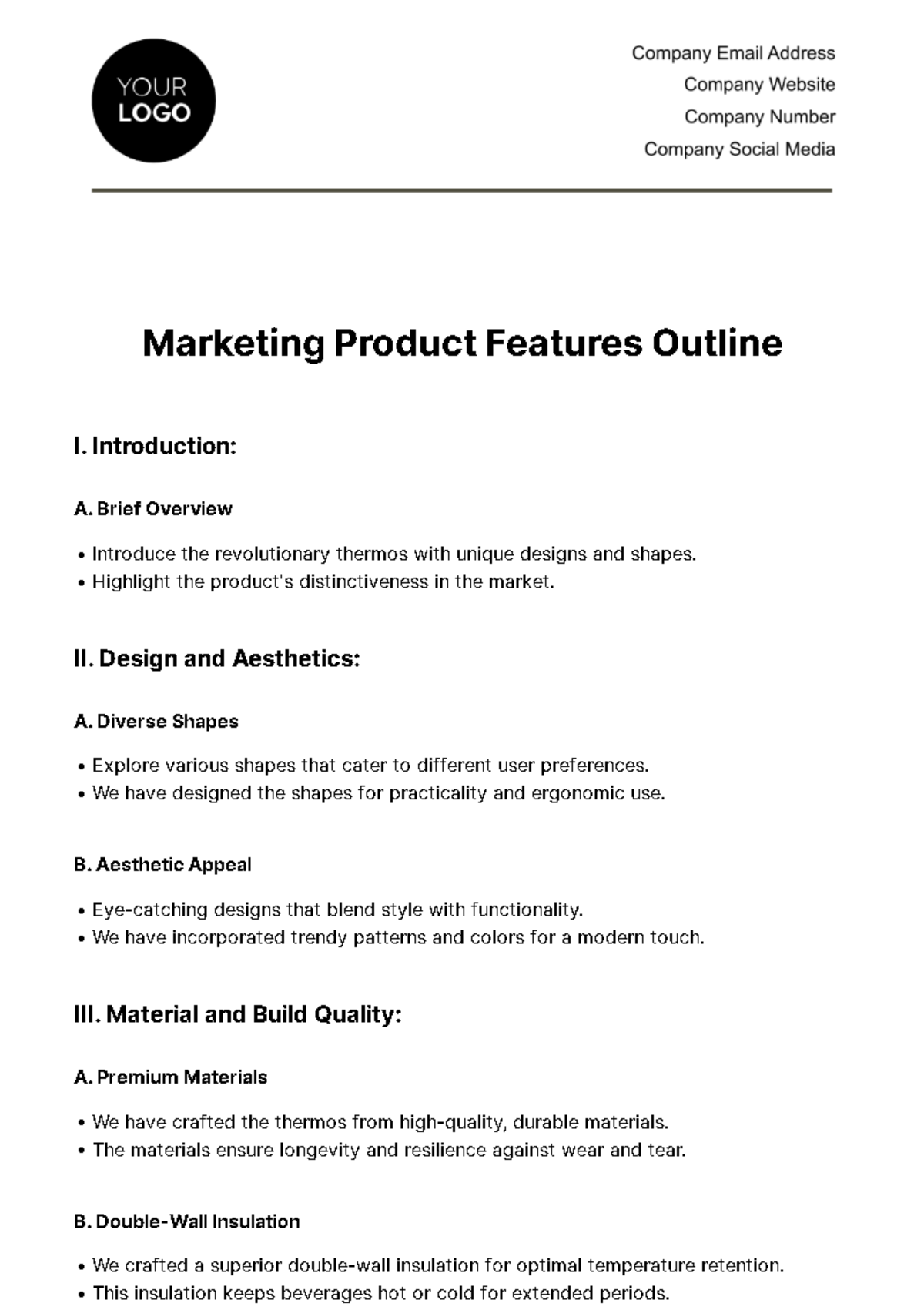 Free Marketing Product Features Outline Template