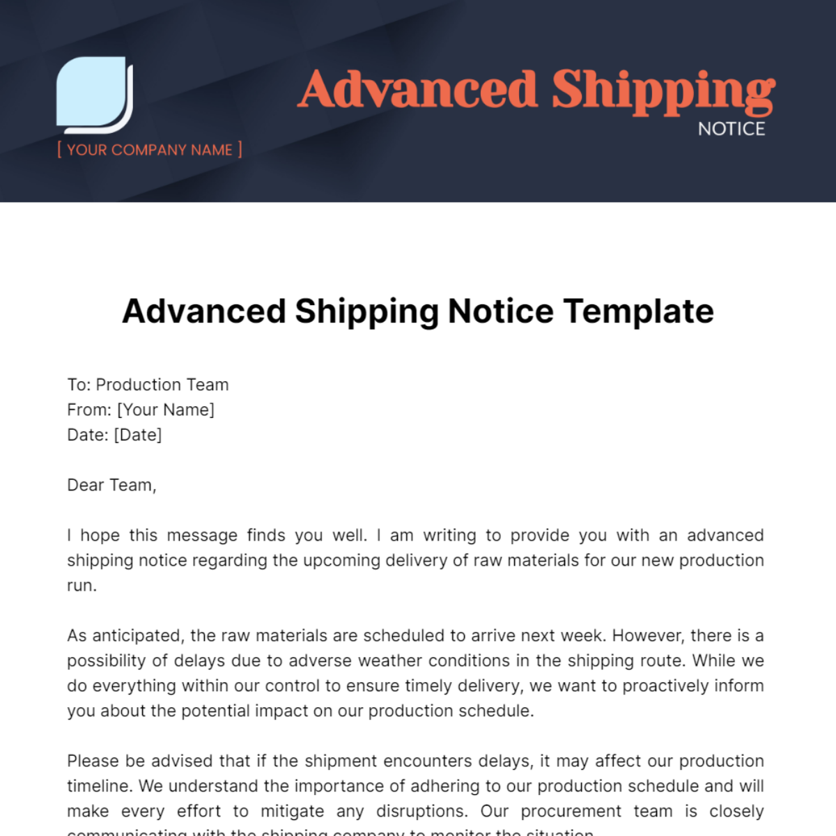 Advanced Shipping Notice Template