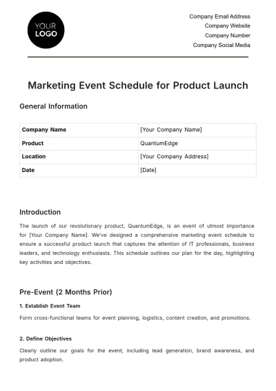 Free Marketing Event Schedule for Product Launch Template to Edit Online