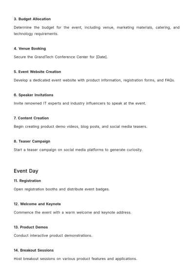 Free Marketing Event Schedule for Product Launch Template to Edit Online