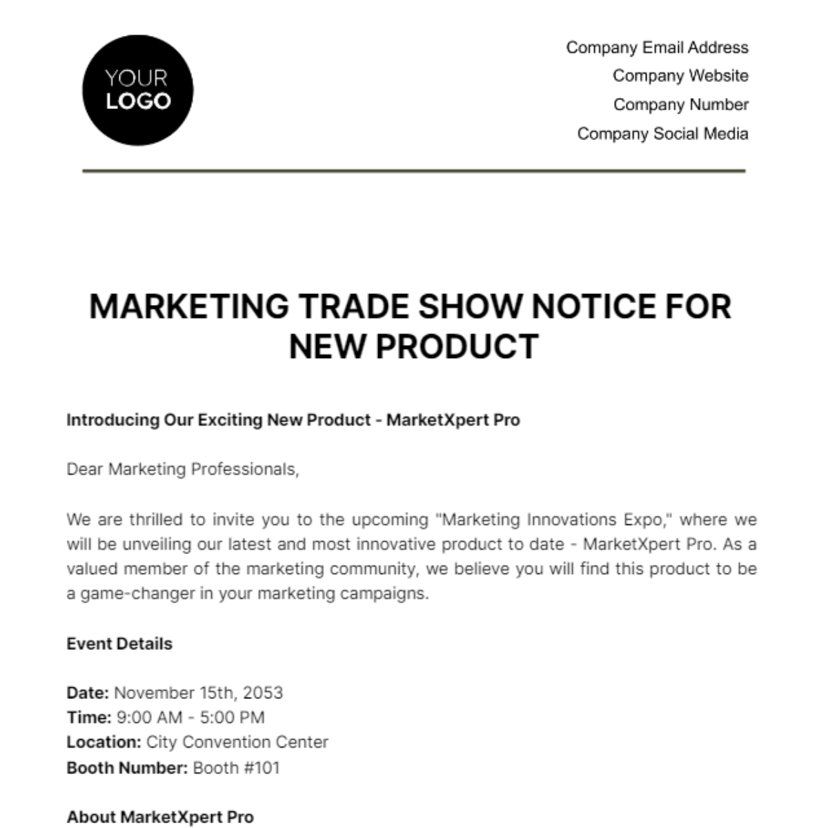 Marketing Trade Show Notice for New Product Template