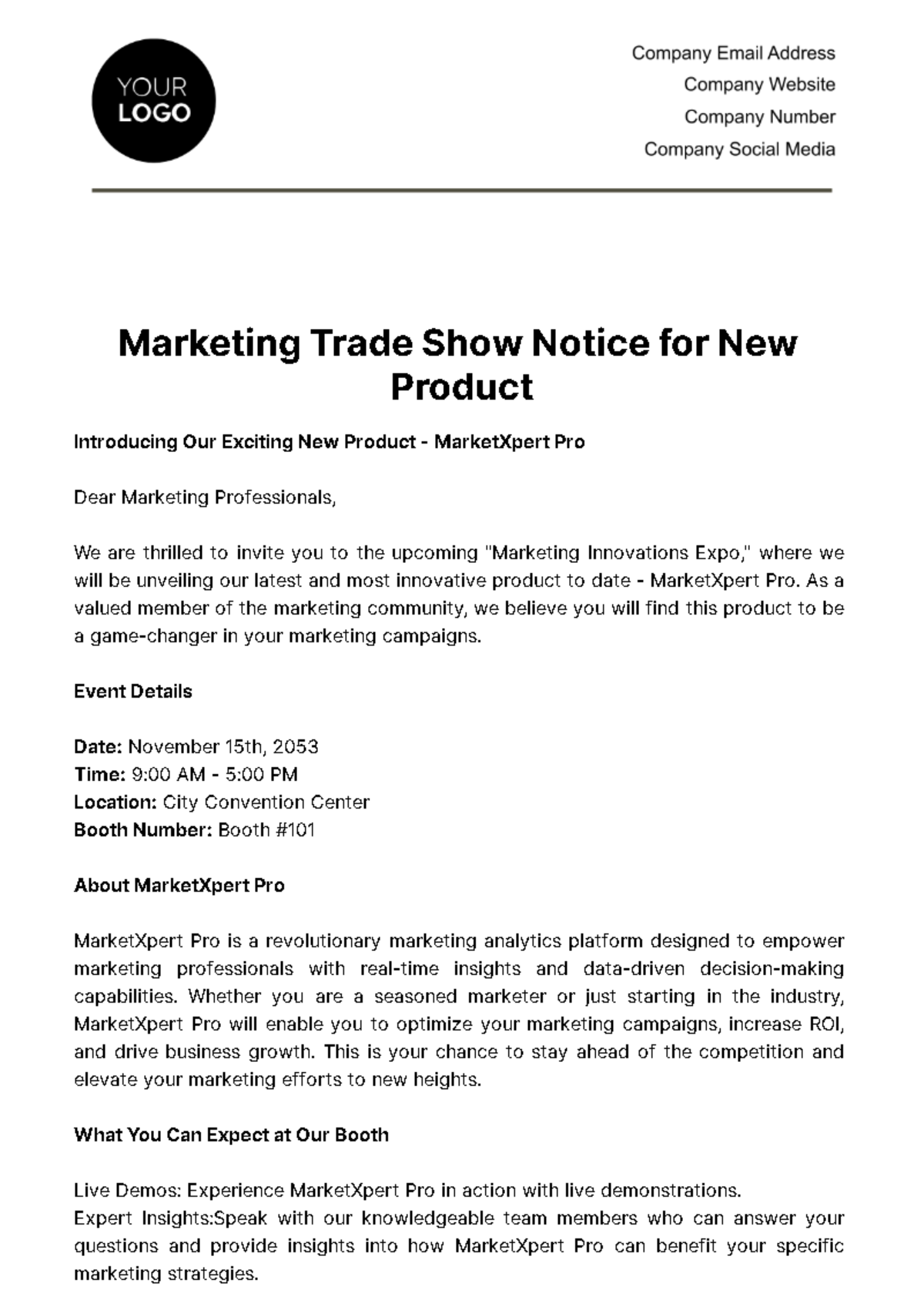 Free Marketing Trade Show Notice for New Product Template