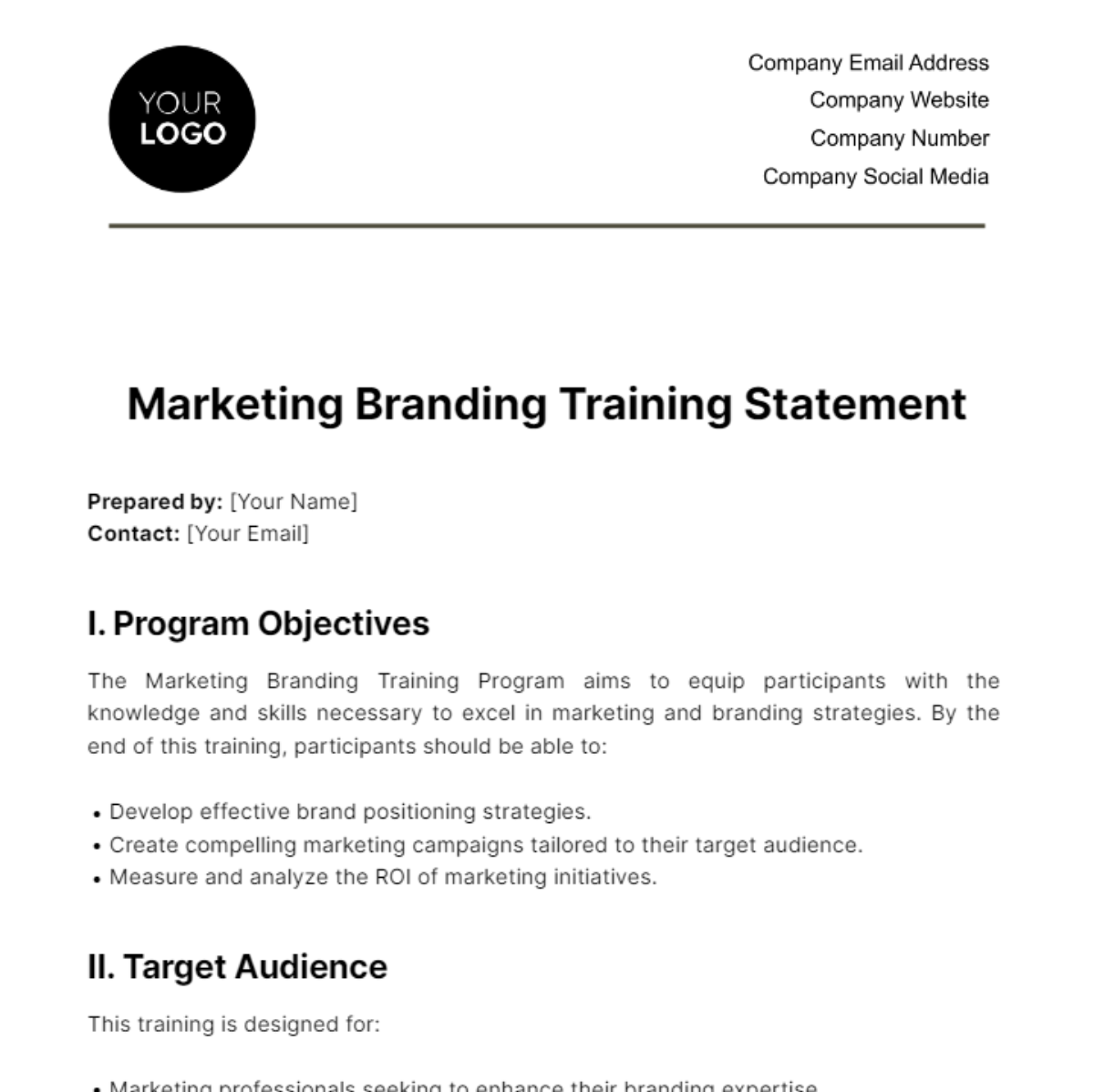 Marketing Branding Training Statement Template