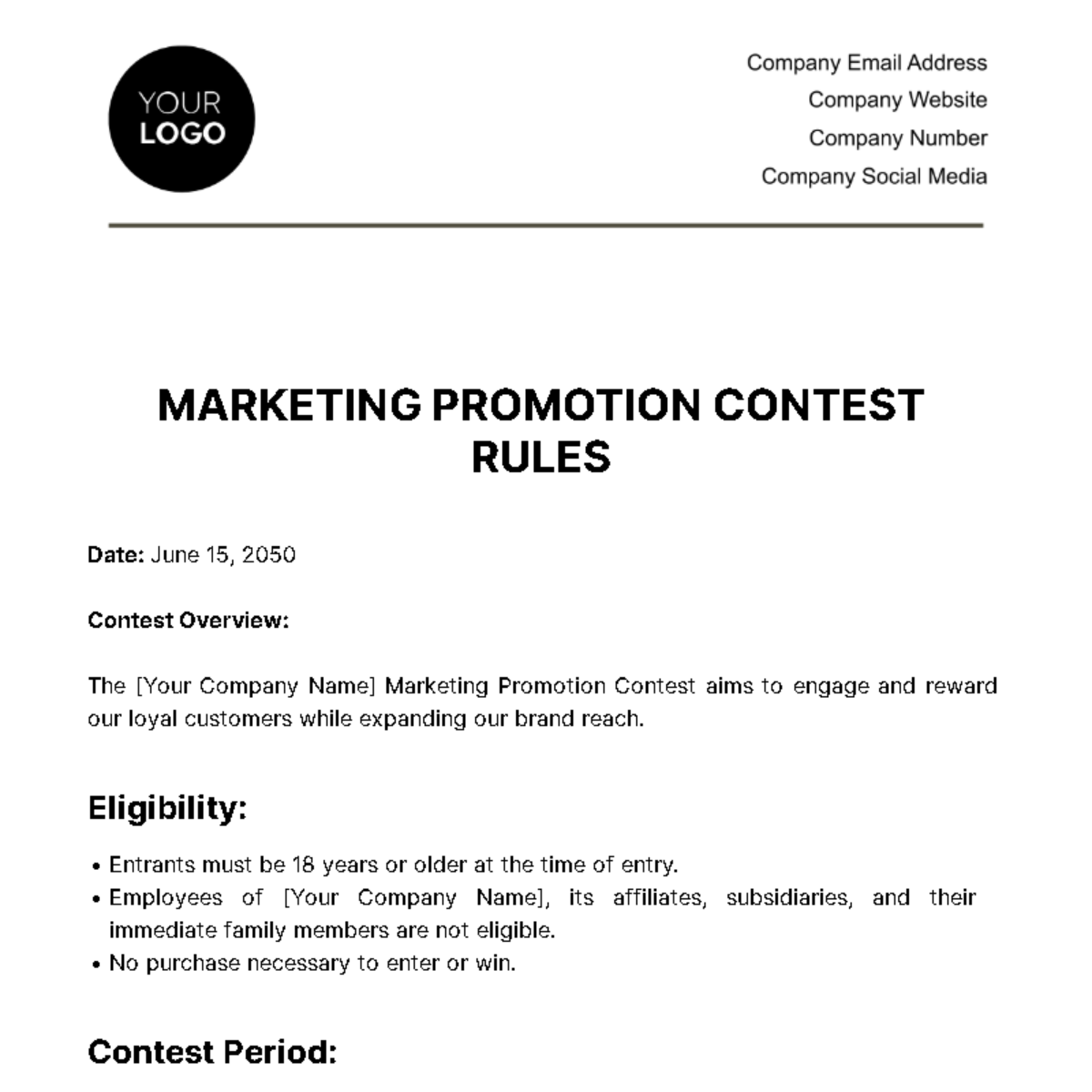 Marketing Promotion Contest Rules Template - Edit Online & Download ...