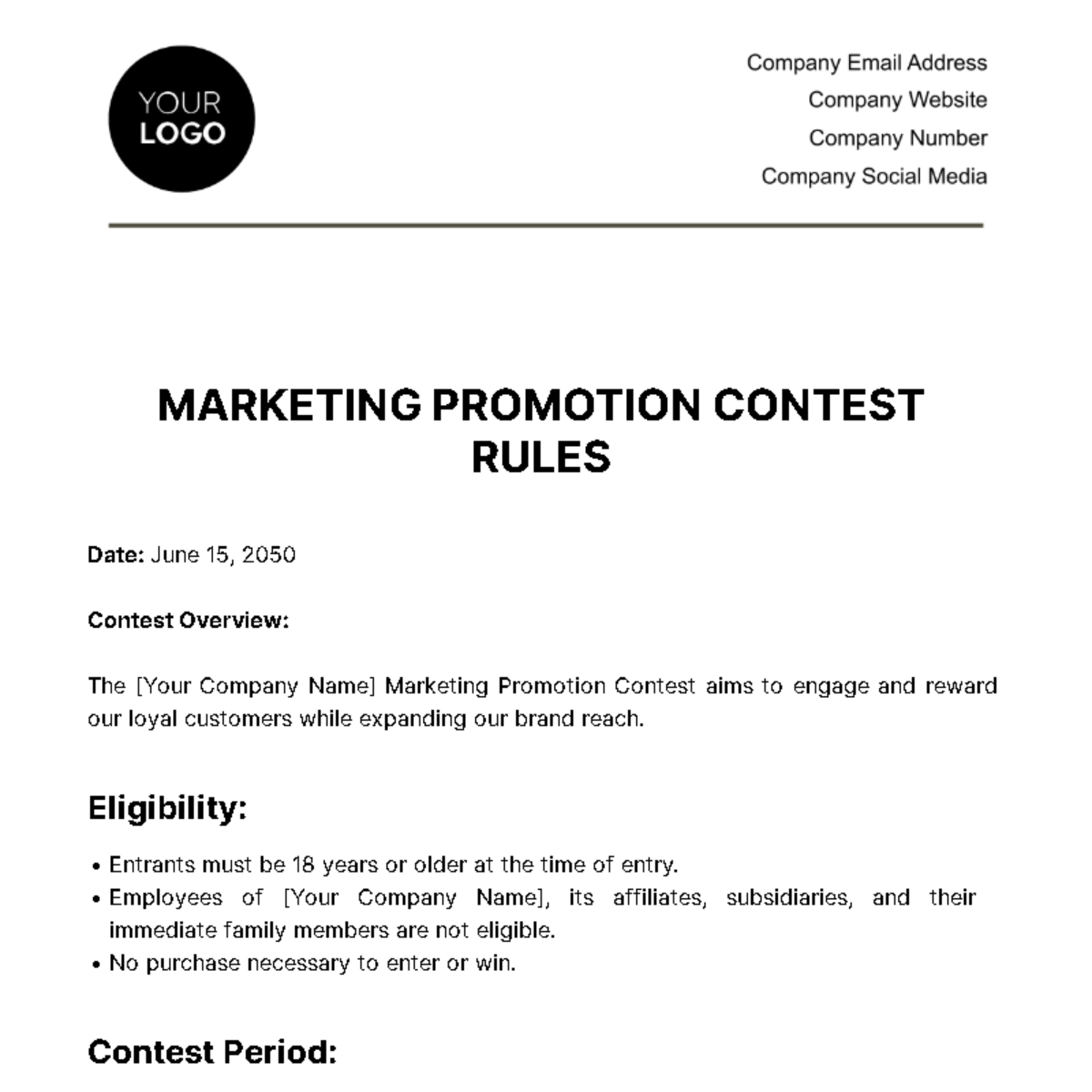 Marketing Promotion Contest Rules Template