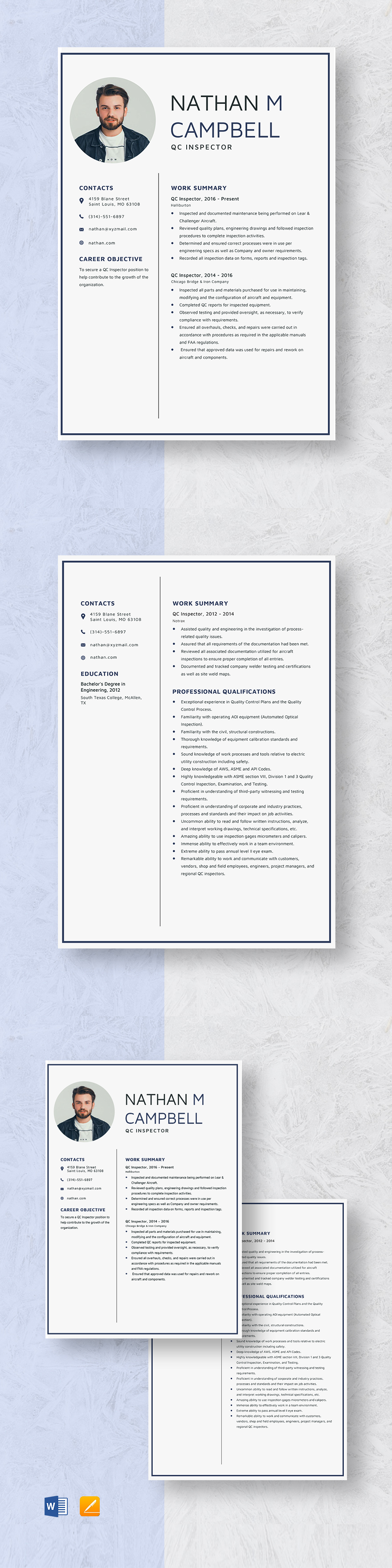 Free QC Inspector Resume Template - Word, Apple Pages | Template.net