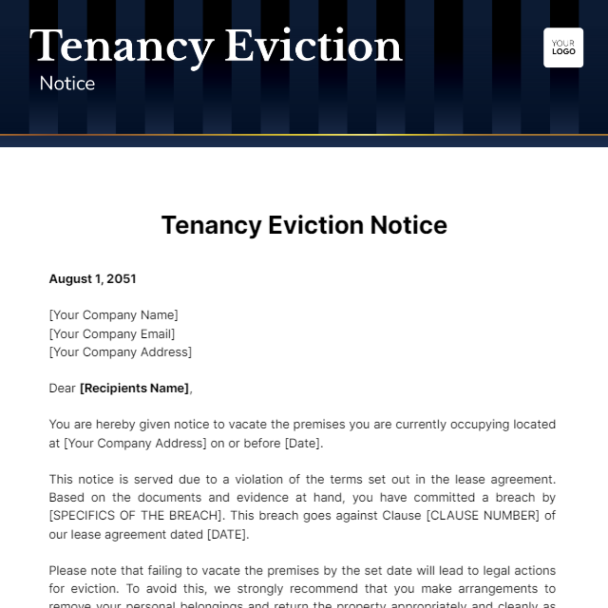 Tenancy Eviction Notice Template