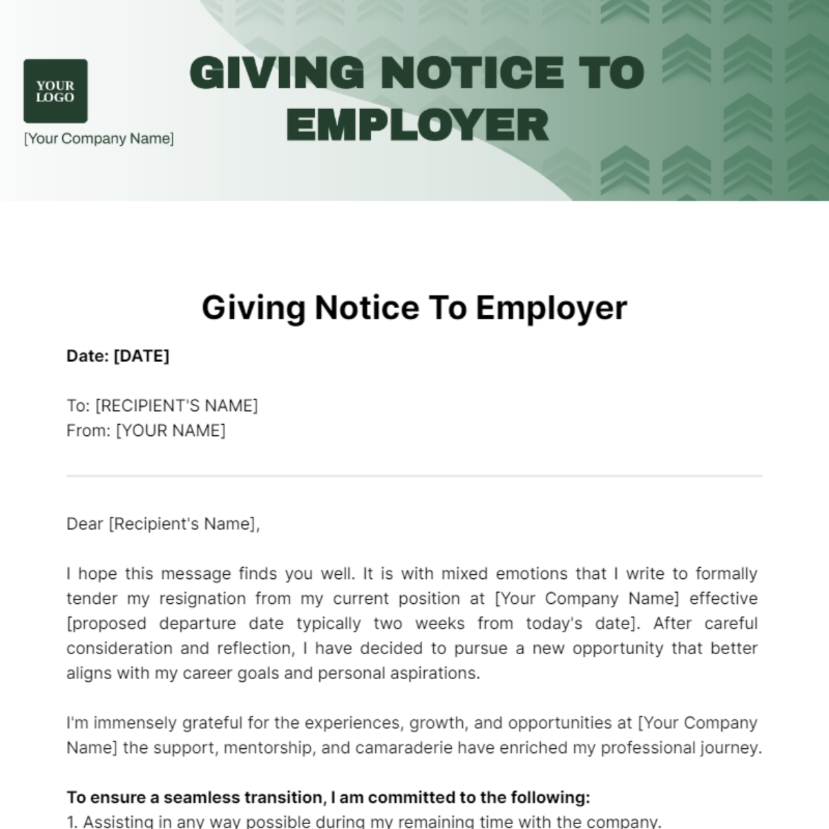 Giving Notice To Employer Template