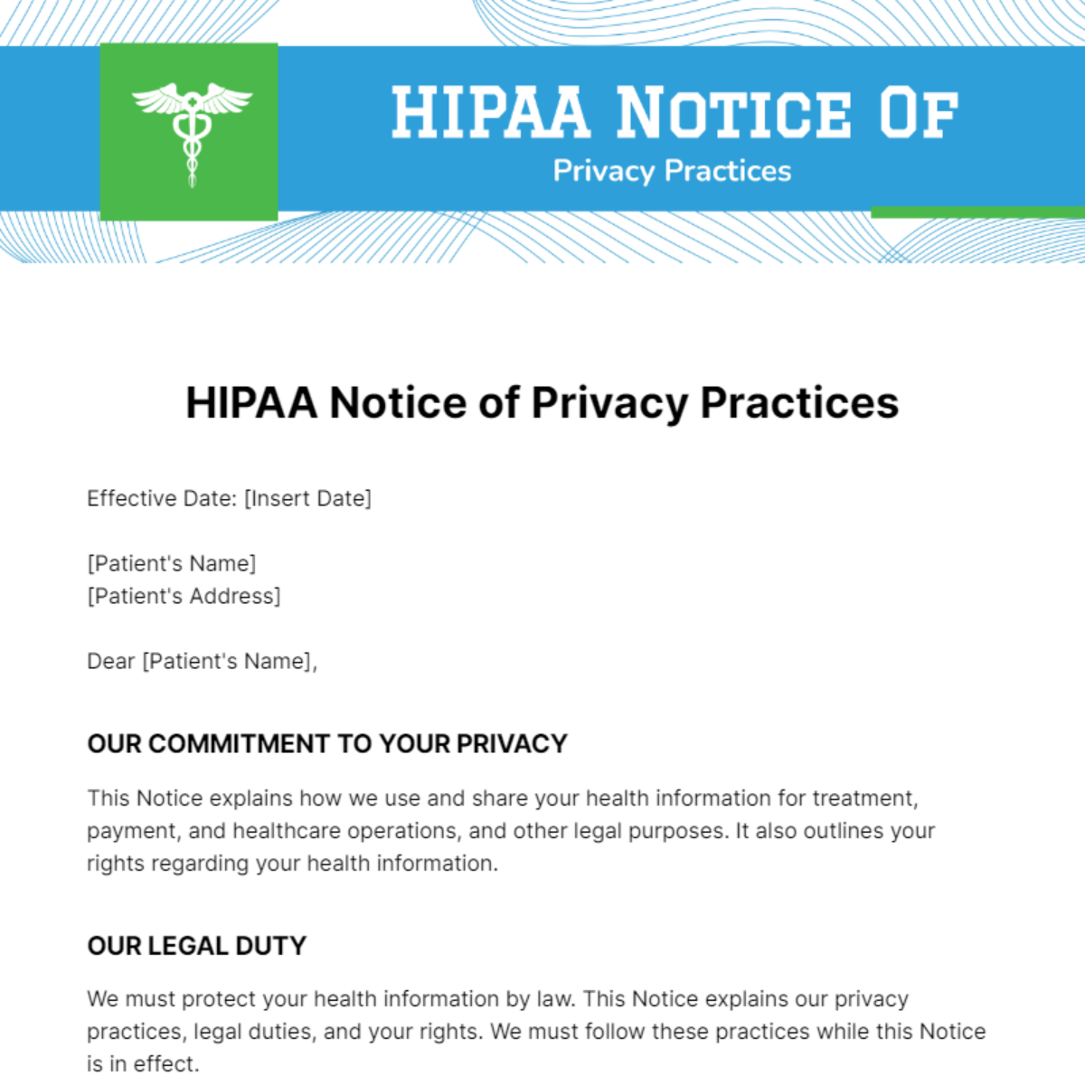HIPAA Notice Of Privacy Practices Template