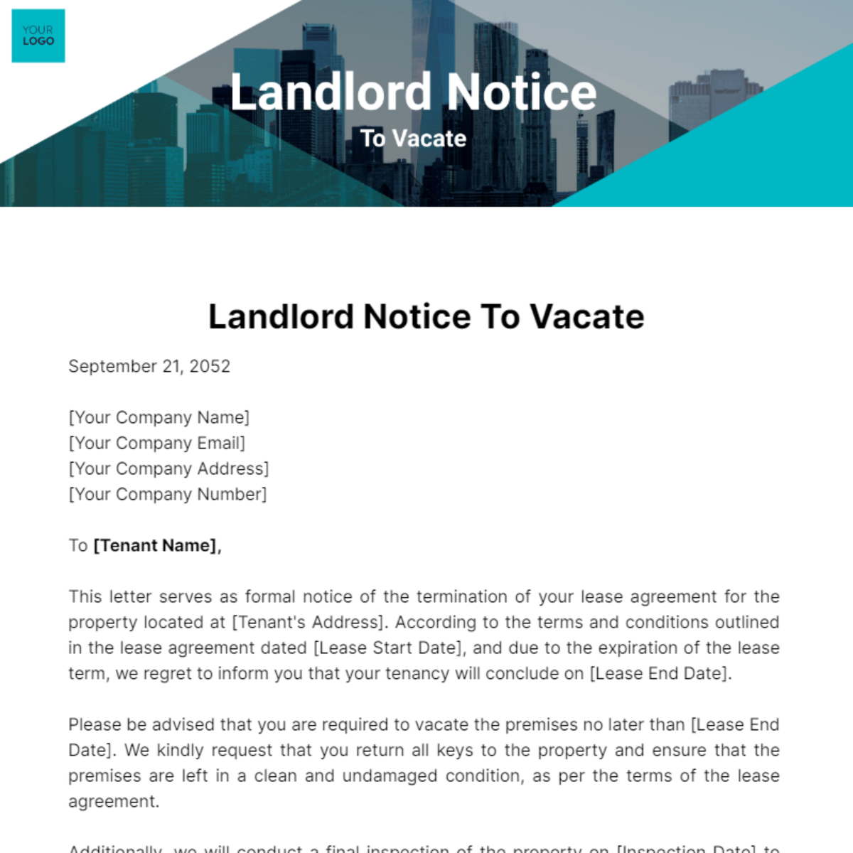 Landlord Notice To Vacate Template