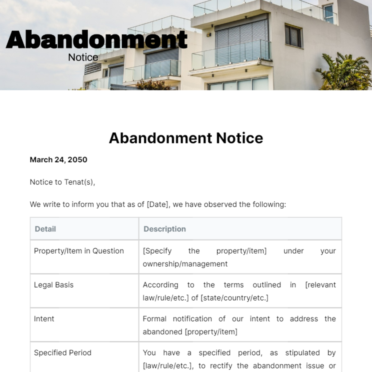 Abandonment Notice Template