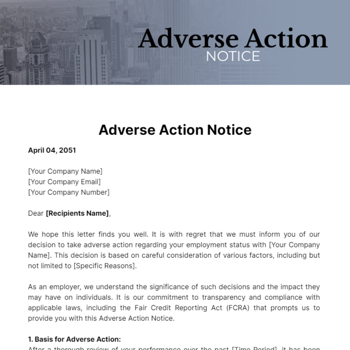 Adverse Action Notice Template