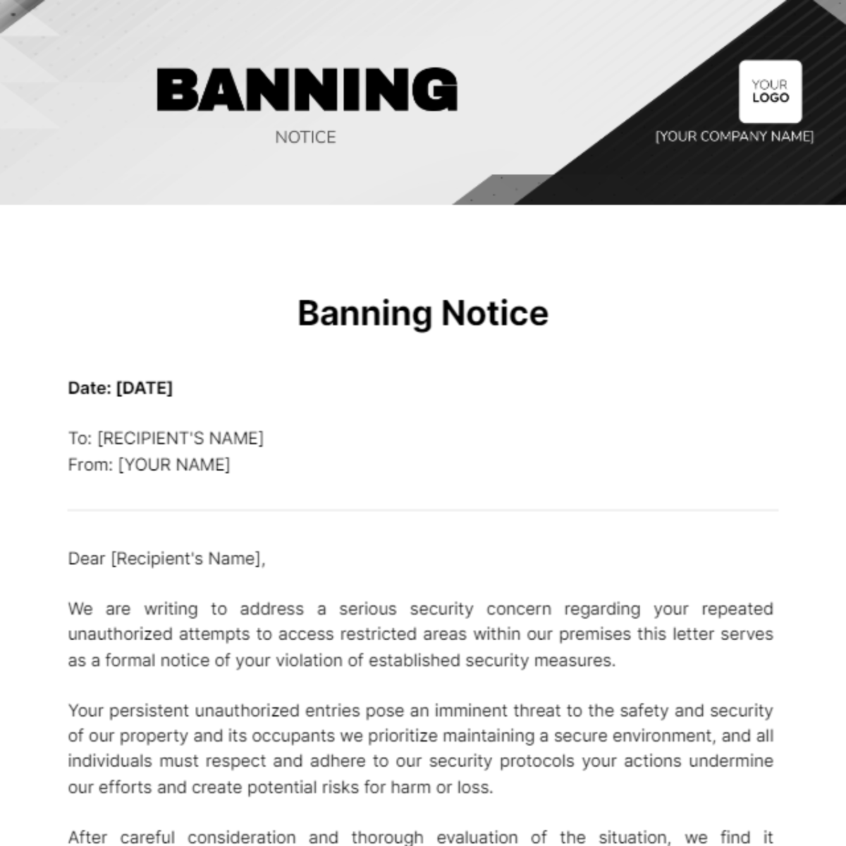 Banning Notice Template