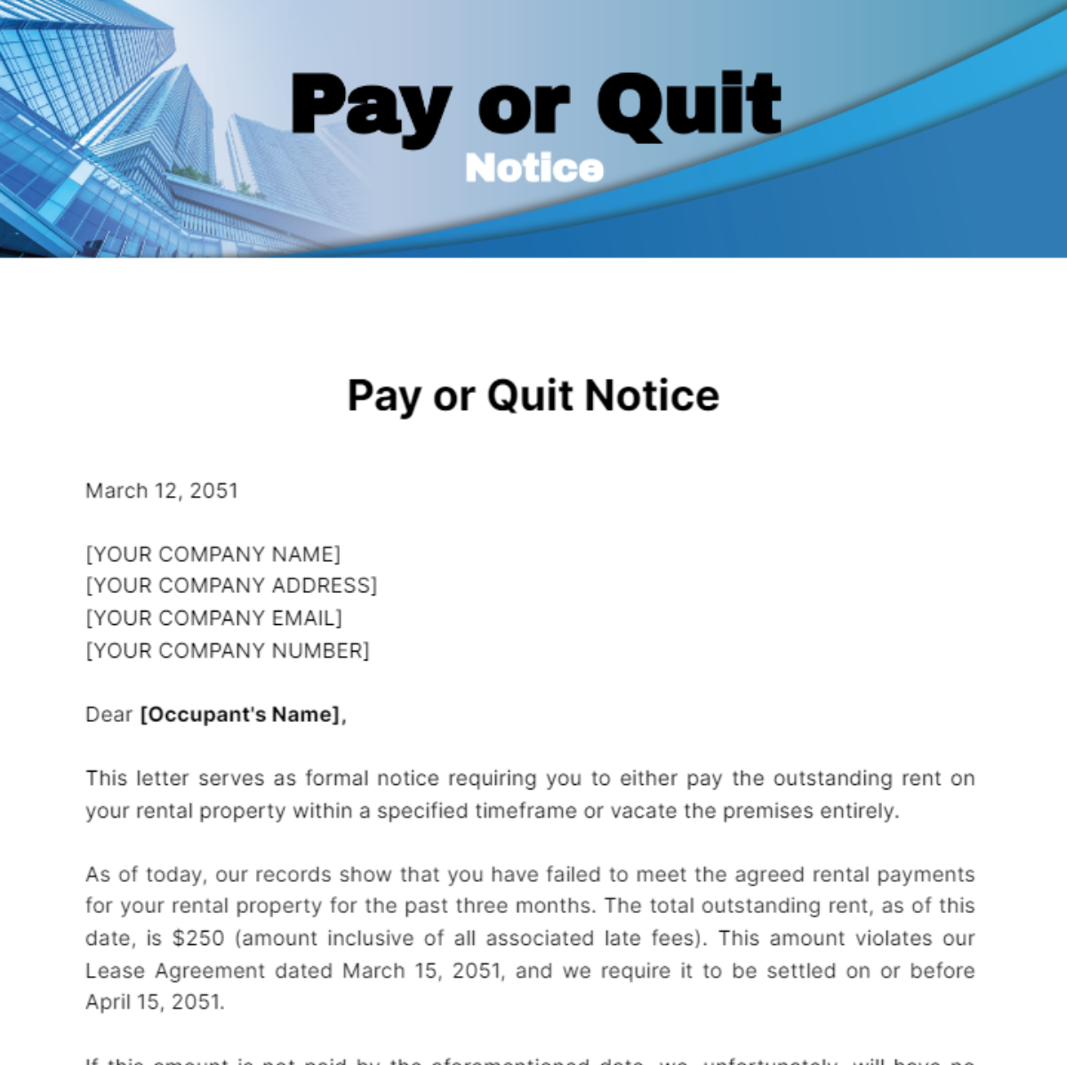 Pay Or Quit Notice Template