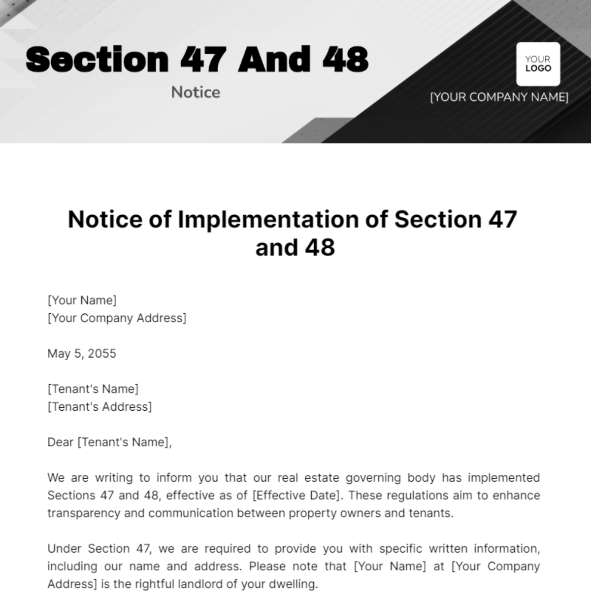 Section 47 And 48 Notice Template