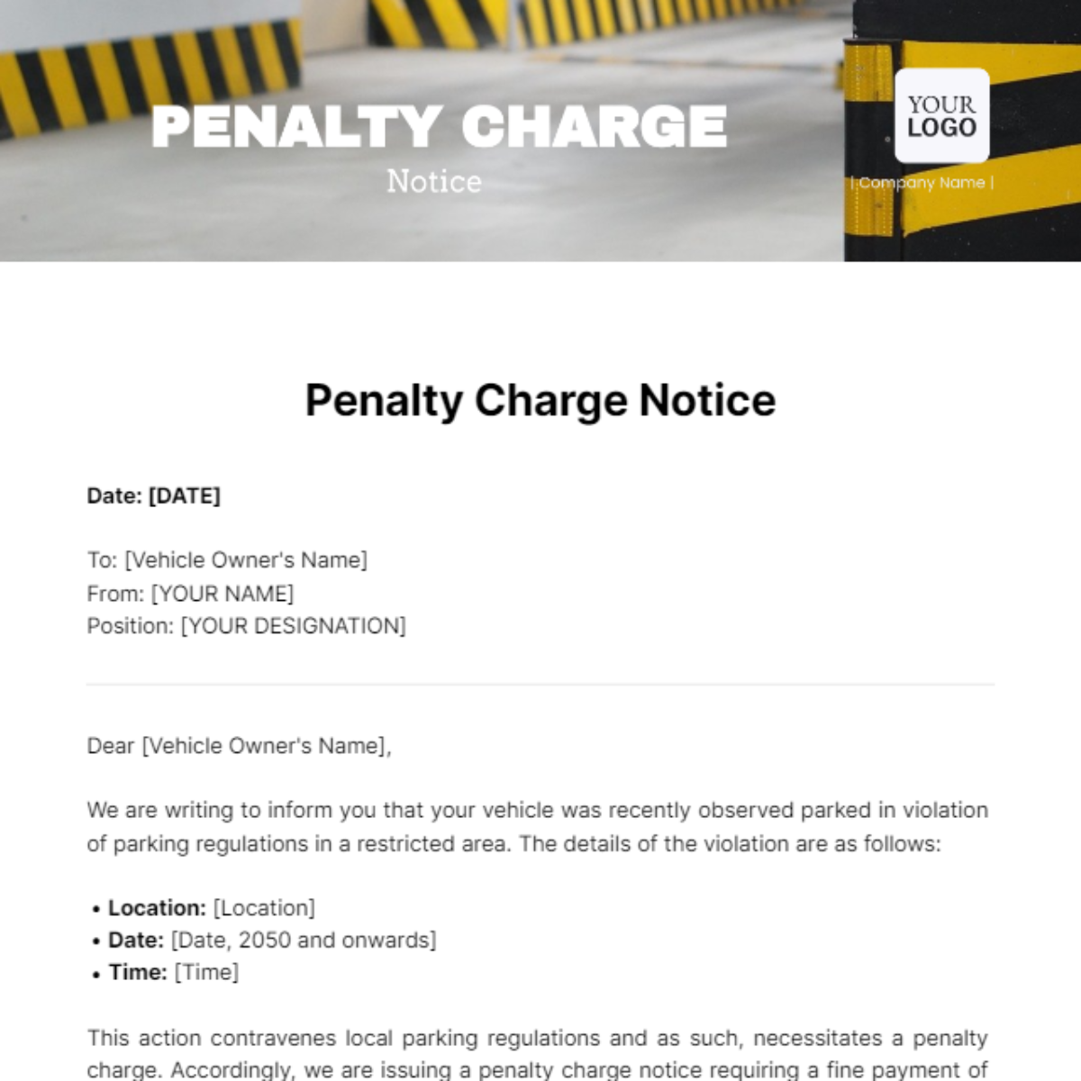 Penalty Charge Notice Template