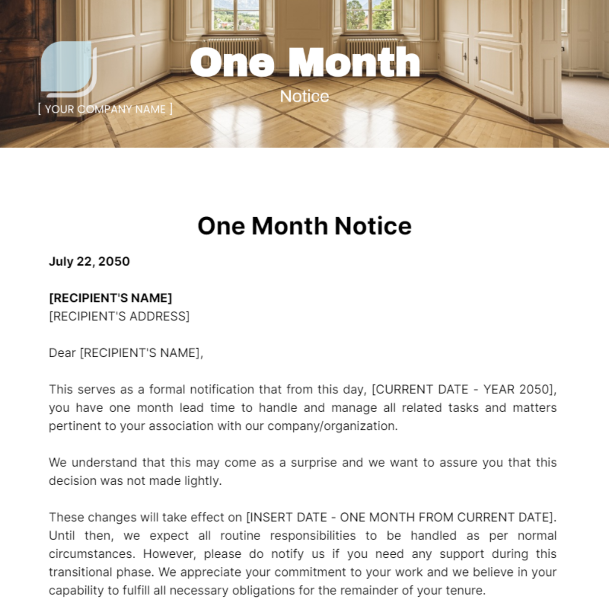 One Month Notice Template