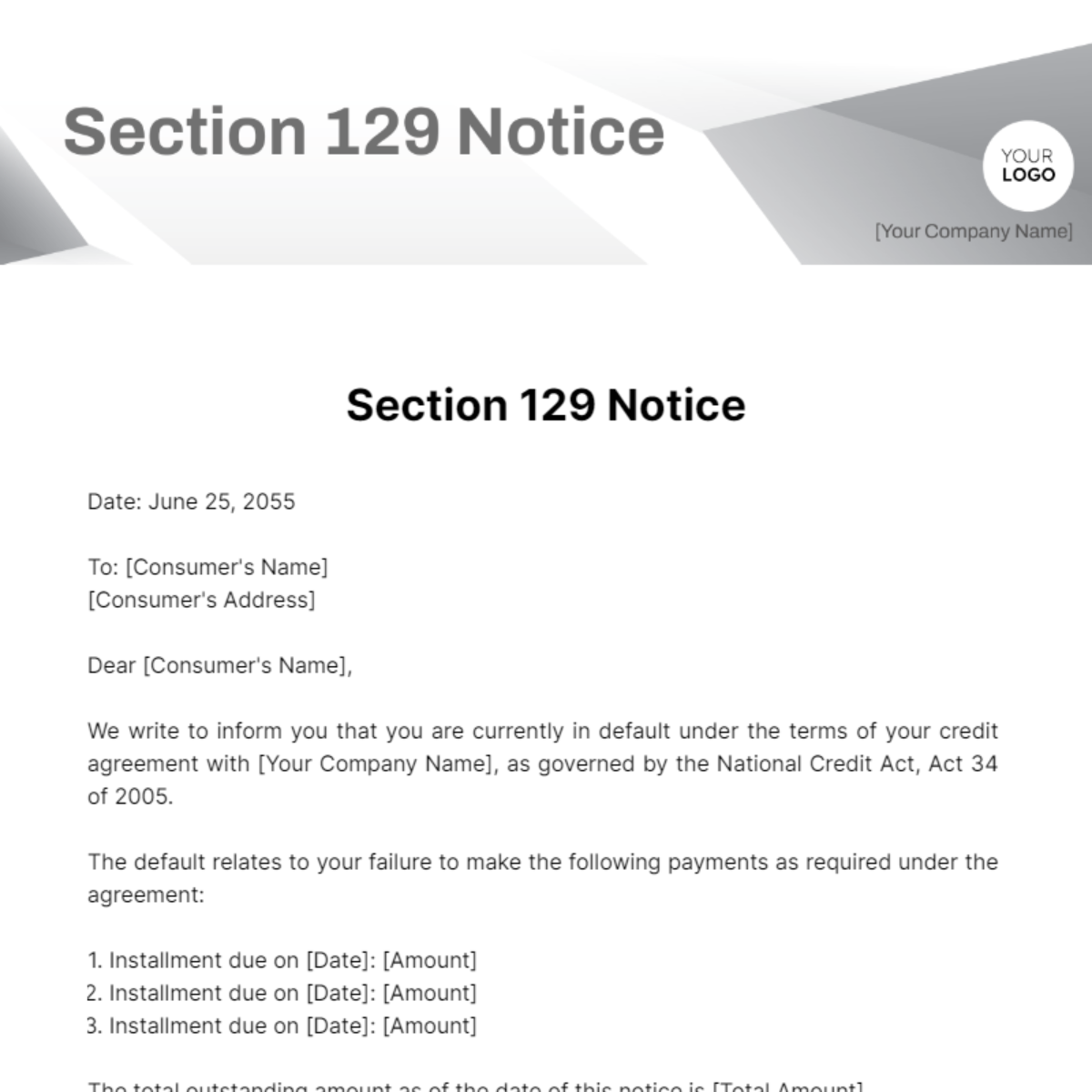 Section 129 Notice Template