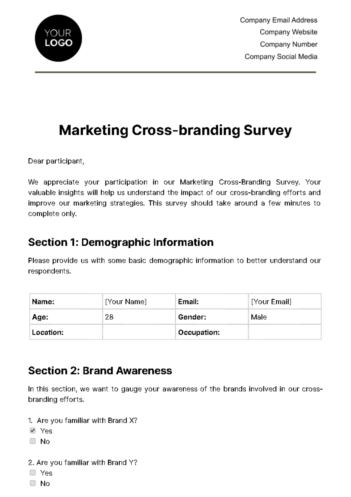 Free Marketing Cross-branding Survey Template