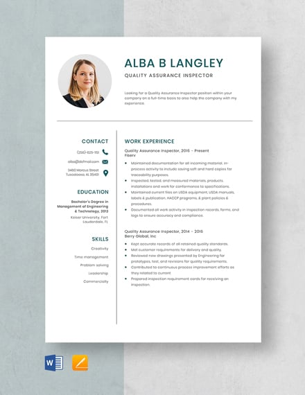 Software Quality Engineer Cv Template Word Psd Apple Pages