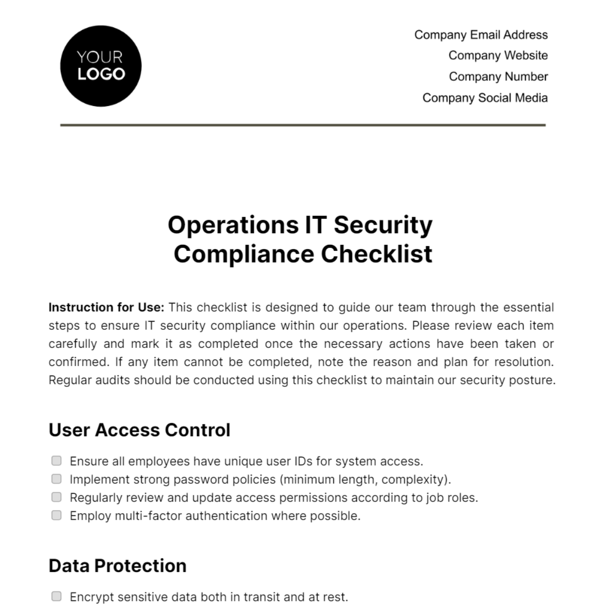 Operations IT Security Compliance Checklist Template - Edit Online & Download