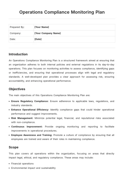 Free Operations Compliance Monitoring Plan Template to Edit Online