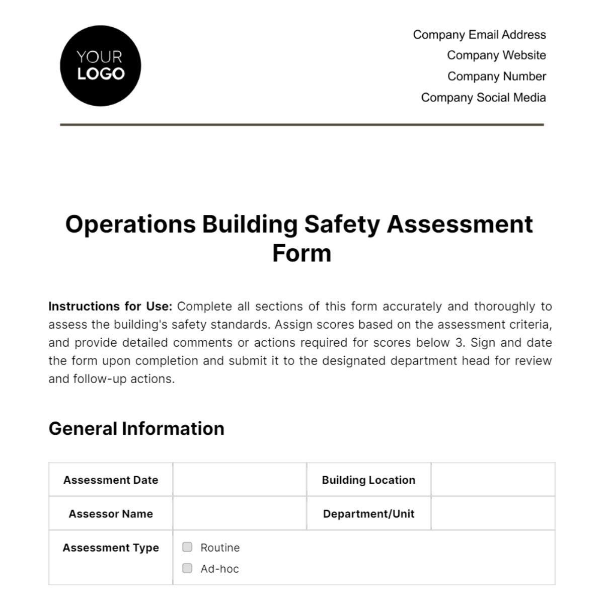 Operations Building Safety Assessment Form Template - Edit Online & Download