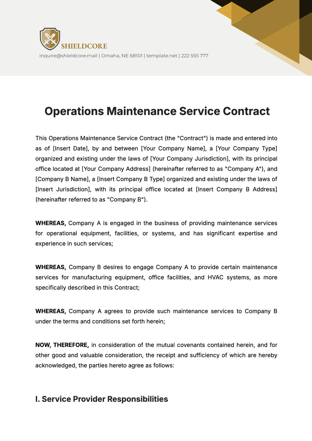 Operations Maintenance Service Contract Template - Edit Online & Download