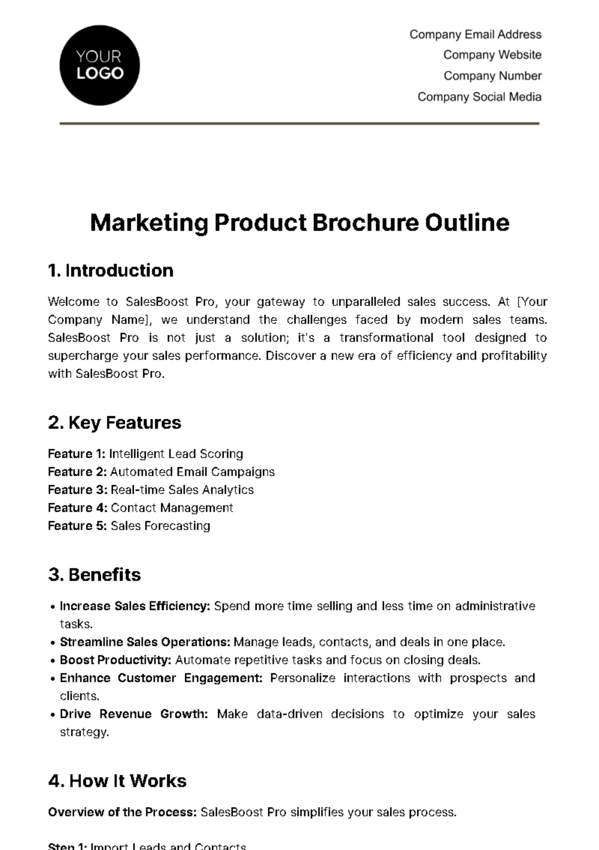 Free Marketing Product Brochure Outline Template