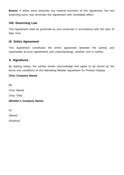 Free Marketing Retailer Agreement for Product Display Template to Edit Online