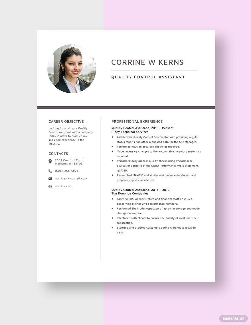 Quality Control Assistant Resume