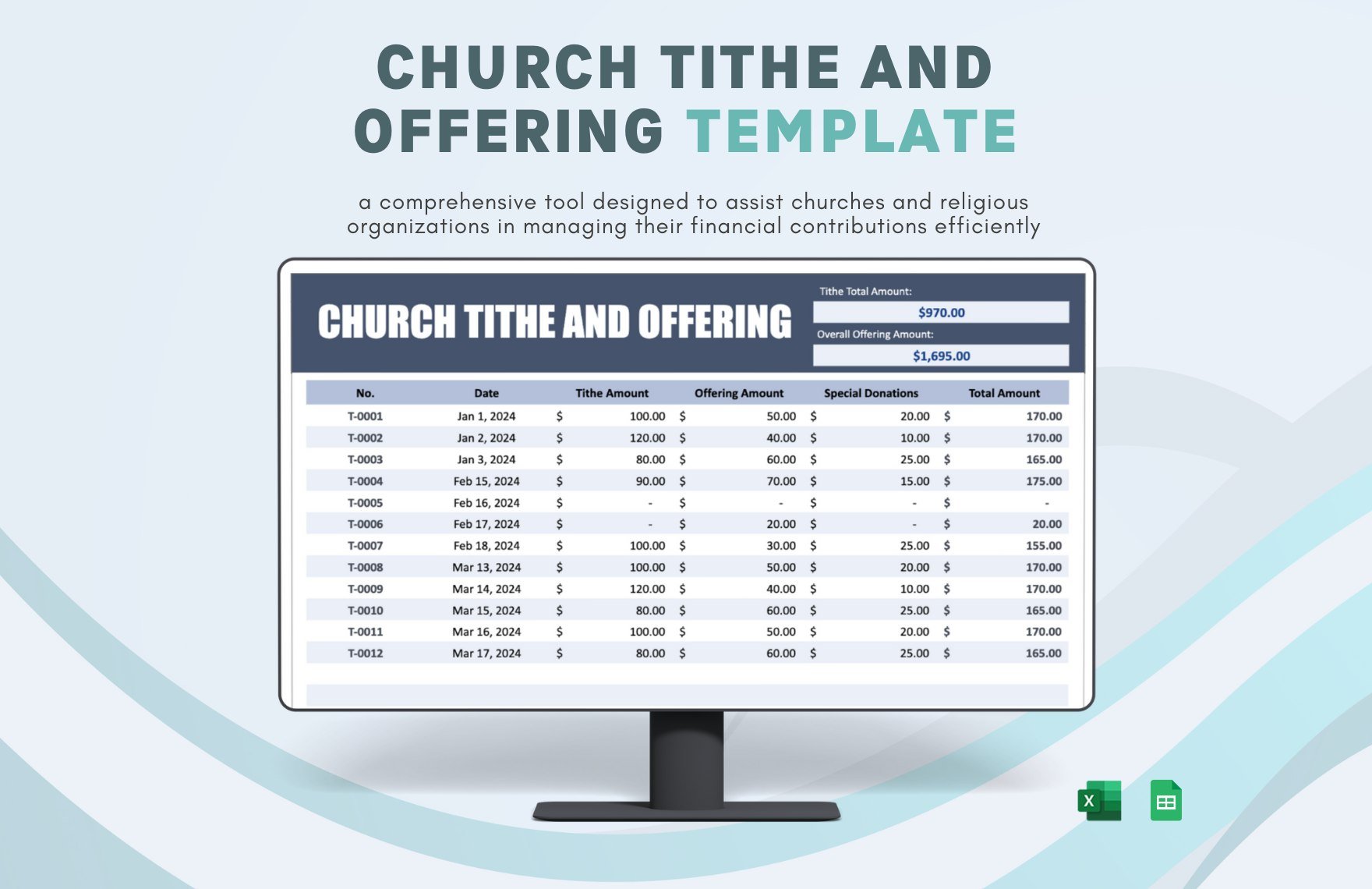 Free Church Tithe and Offering Template in Excel, Google Sheets