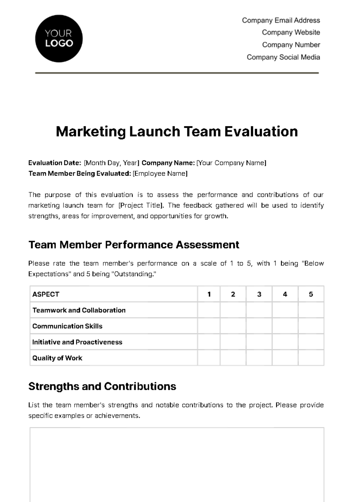Marketing Launch Team Evaluation Template