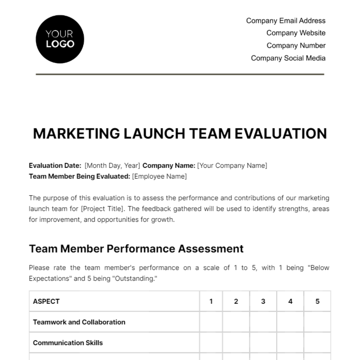 Marketing Launch Team Evaluation Template