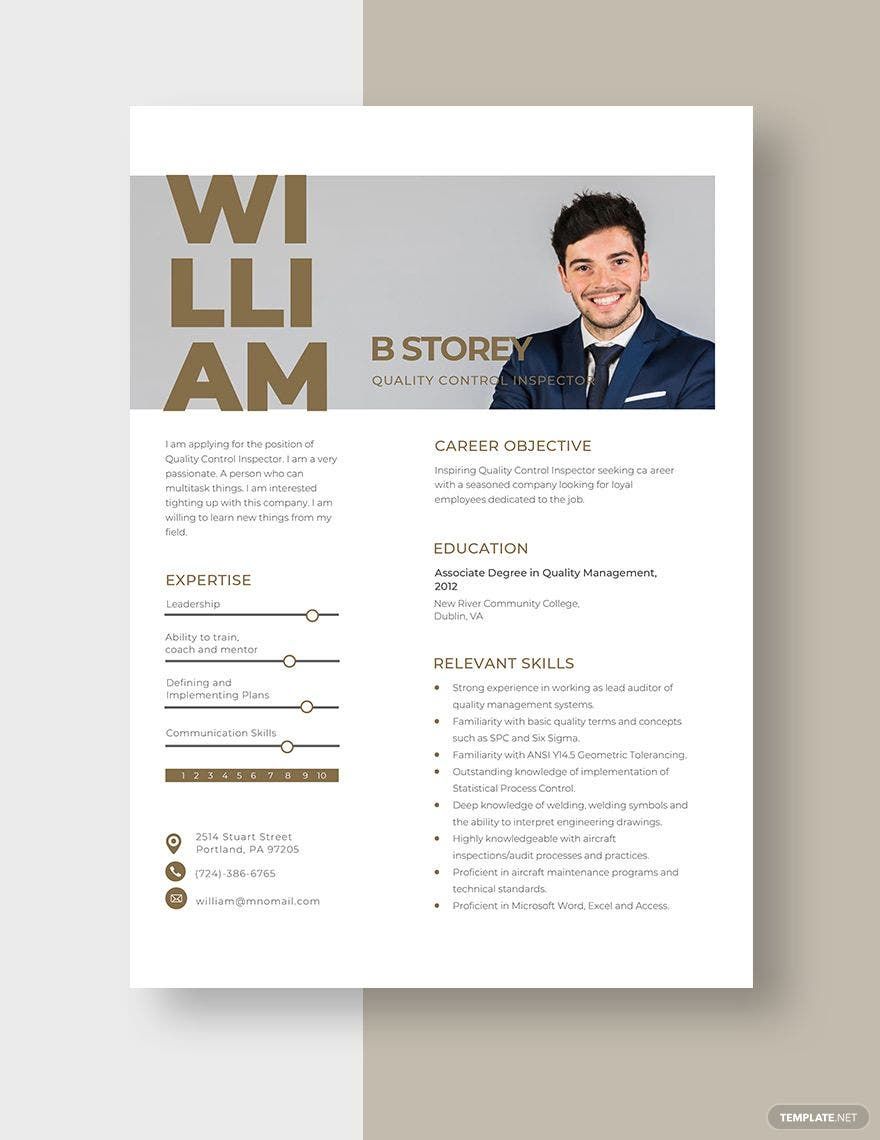Free Quality Control Inspector Resume Template