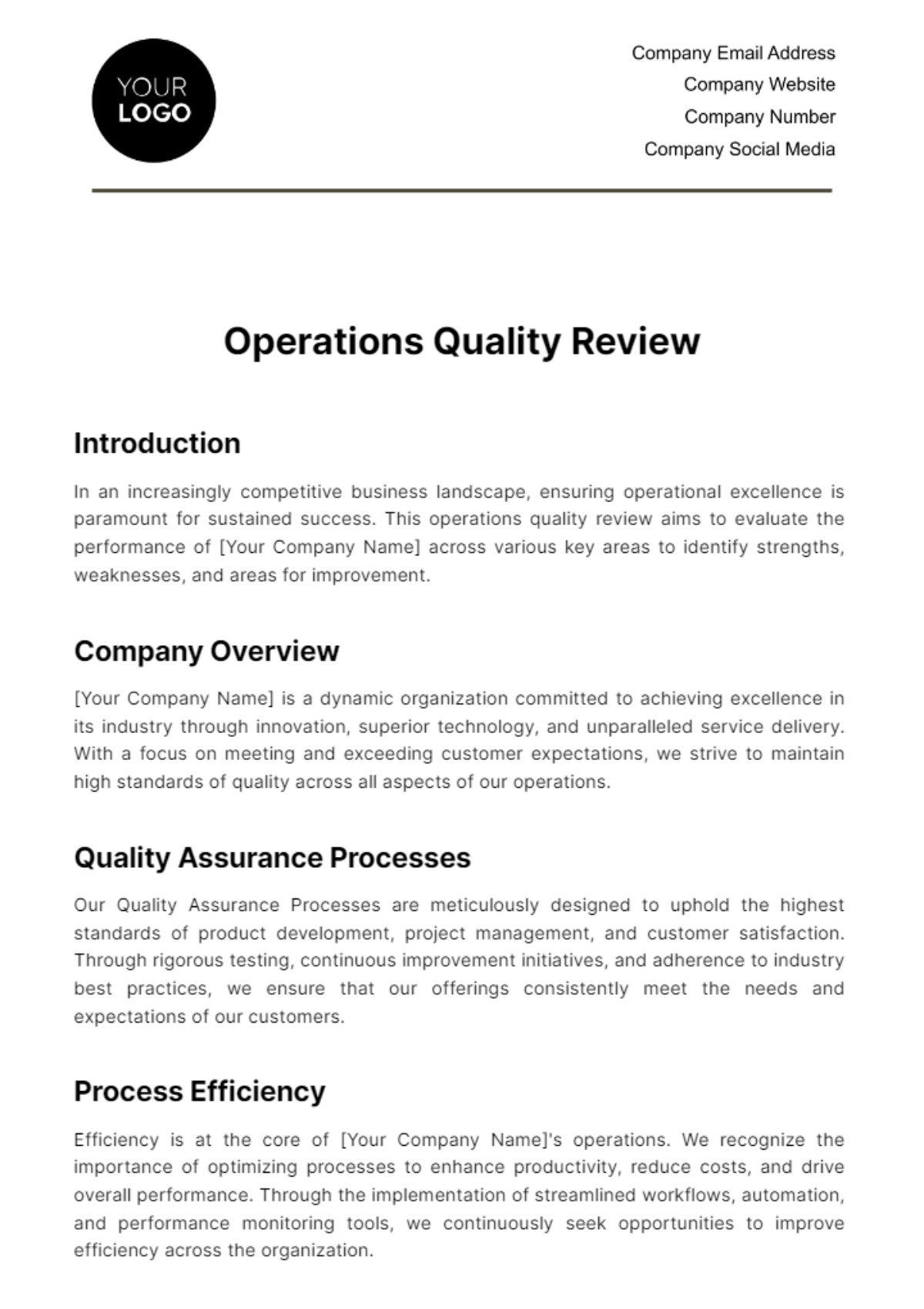Operations Quality Review Template