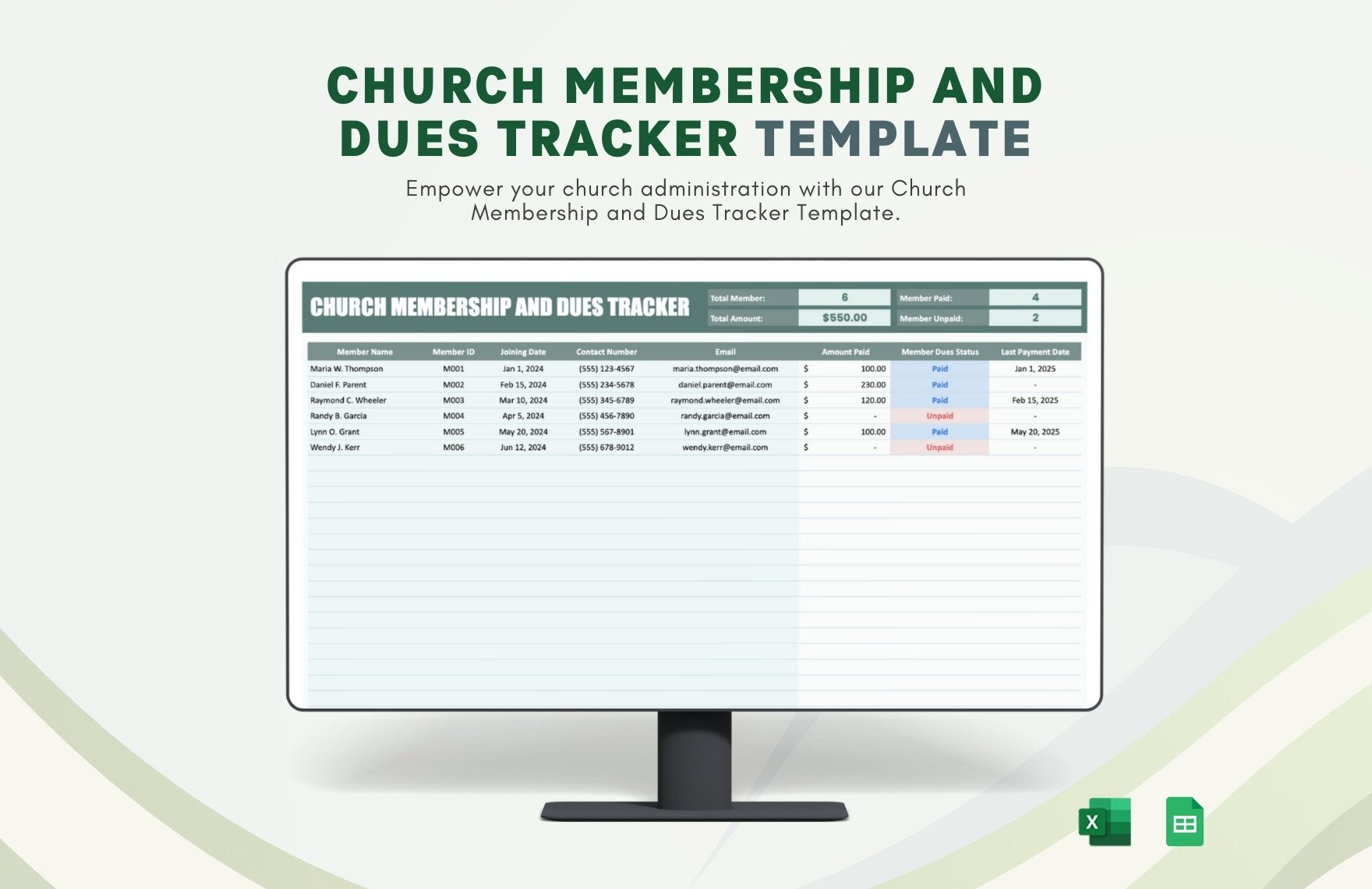 Church Membership and Dues Tracker Template