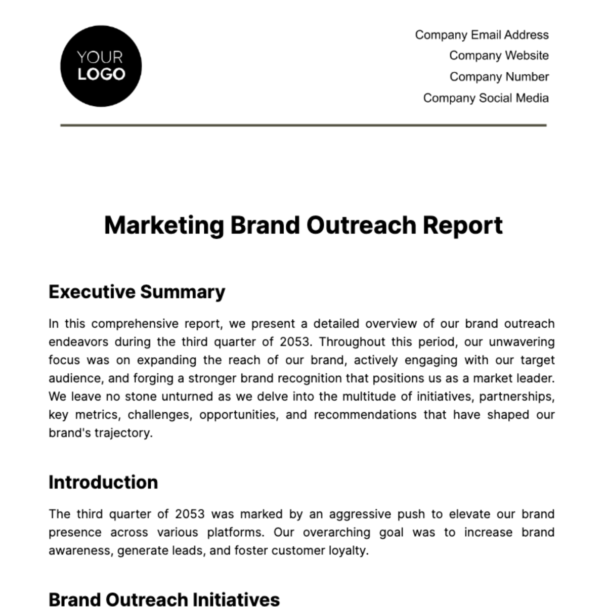 Marketing Brand Outreach Report Template - Edit Online & Download ...