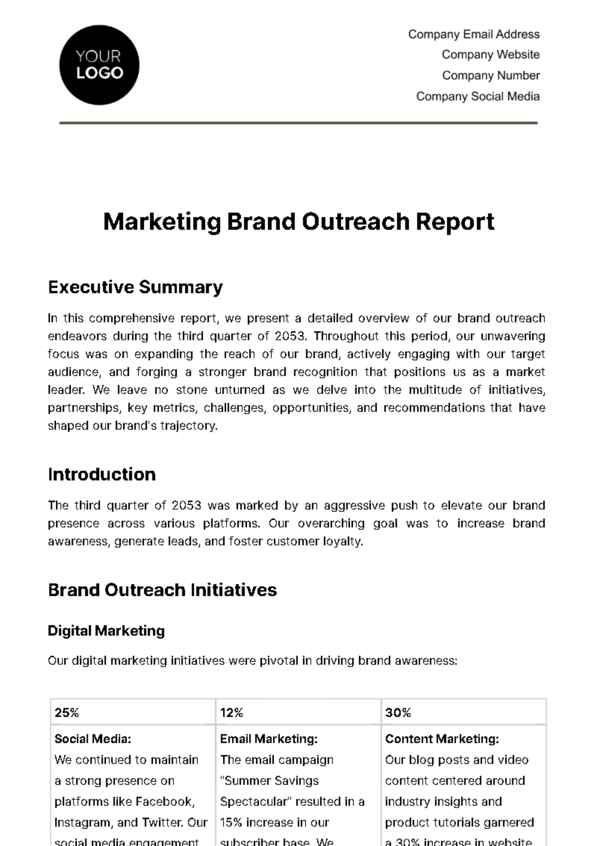 Free Marketing Brand Outreach Report Template