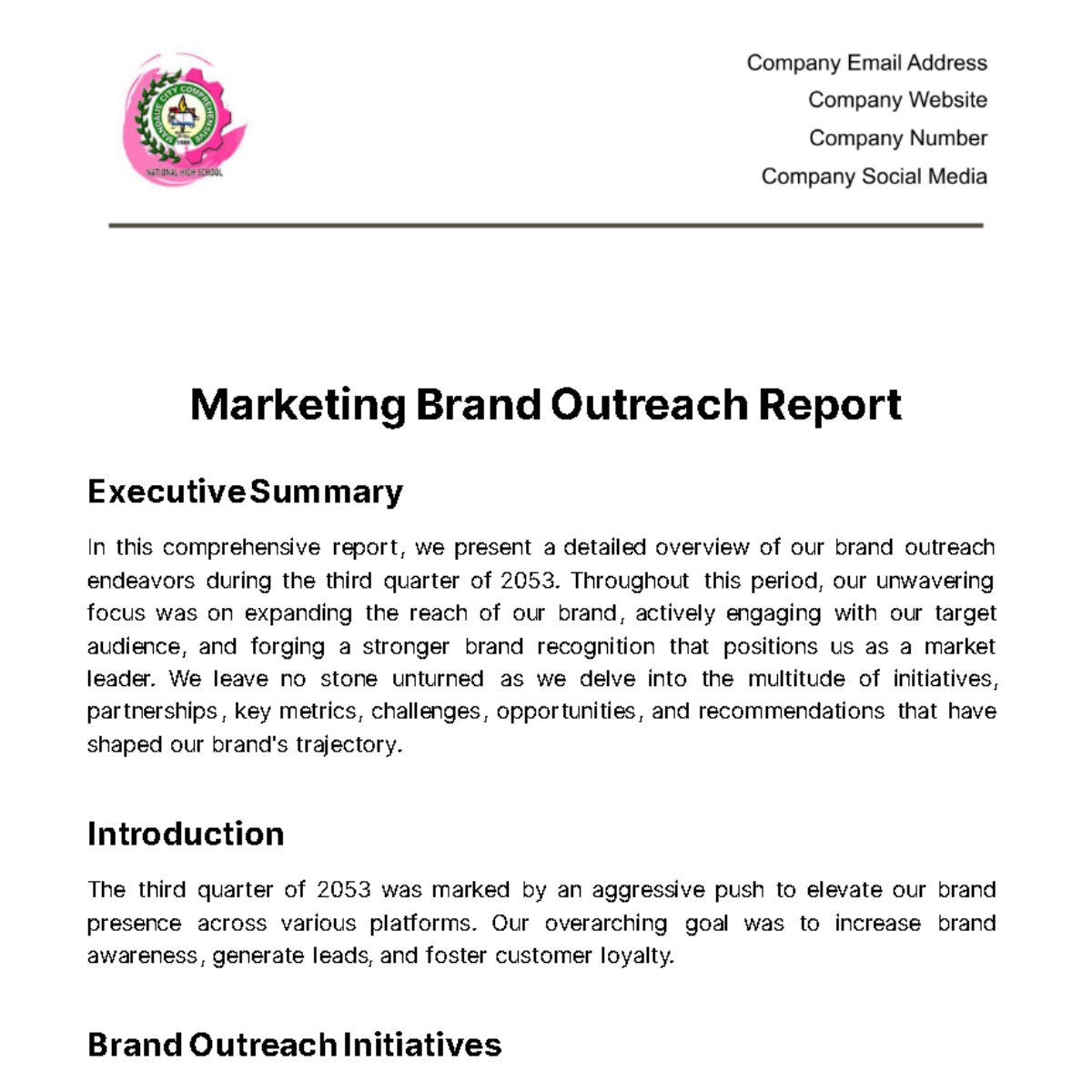 Marketing Brand Outreach Report Template