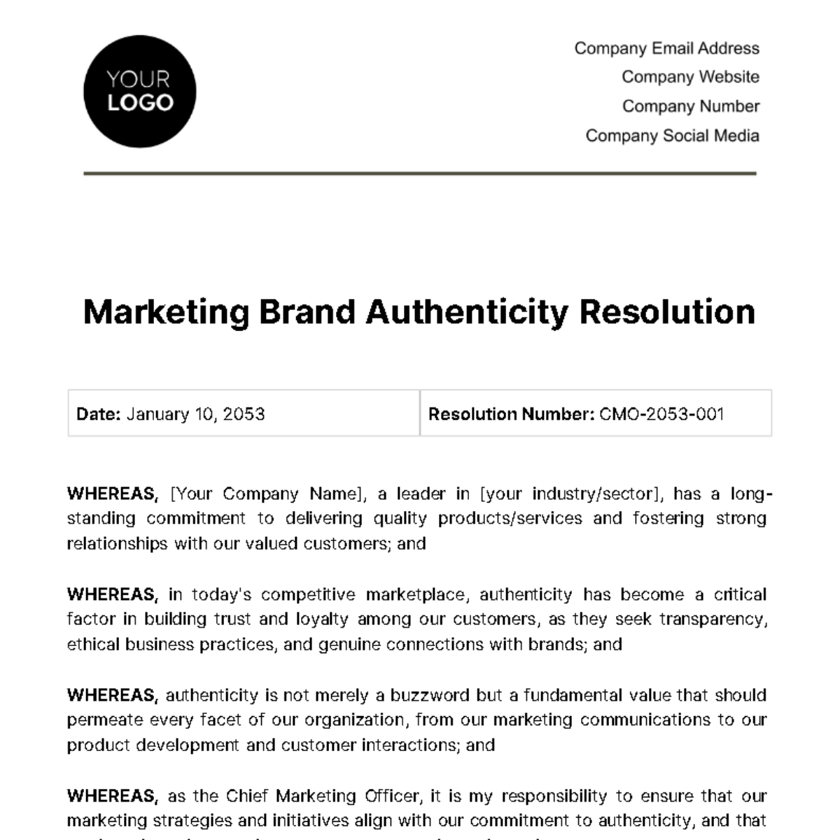 Marketing Brand Authenticity Resolution Template