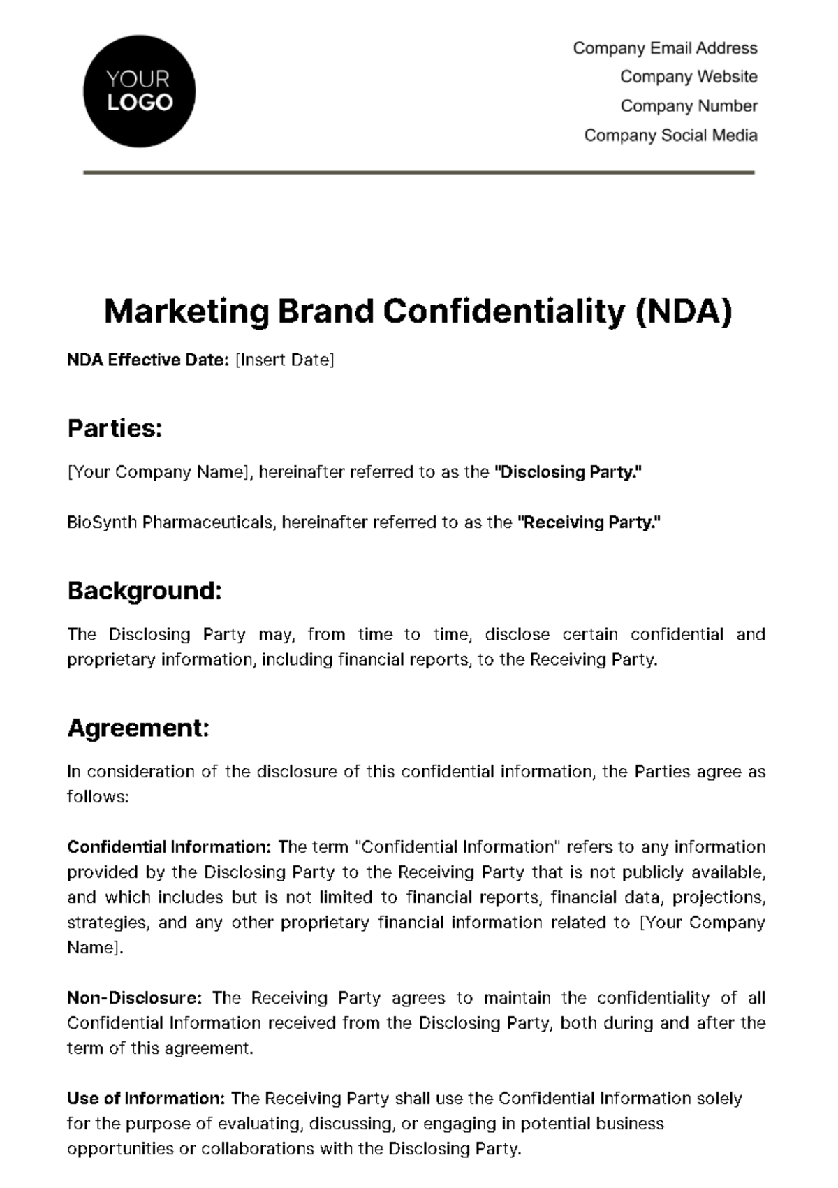 Marketing Brand Confidentiality NDA Template